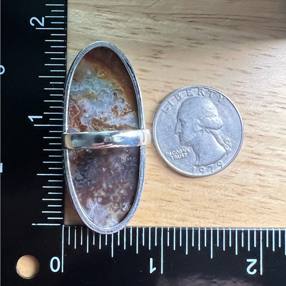 New Large Statement Mexican Laguna Agate Stone Silver Overlay Ring Size 7.75 - Picture 5 of 9